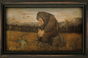Motiv E12 FF (Fullfarge). - TENKENDE TROLL - opphav: Th. Kittelsen “Trollet som grunner på hvor gammelt det er”