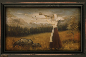Motiv E16 FF (Fullfarge). - PILLARGURI - opphav: Th. Kittelsen “Op under Fjeldet toner en Lur”